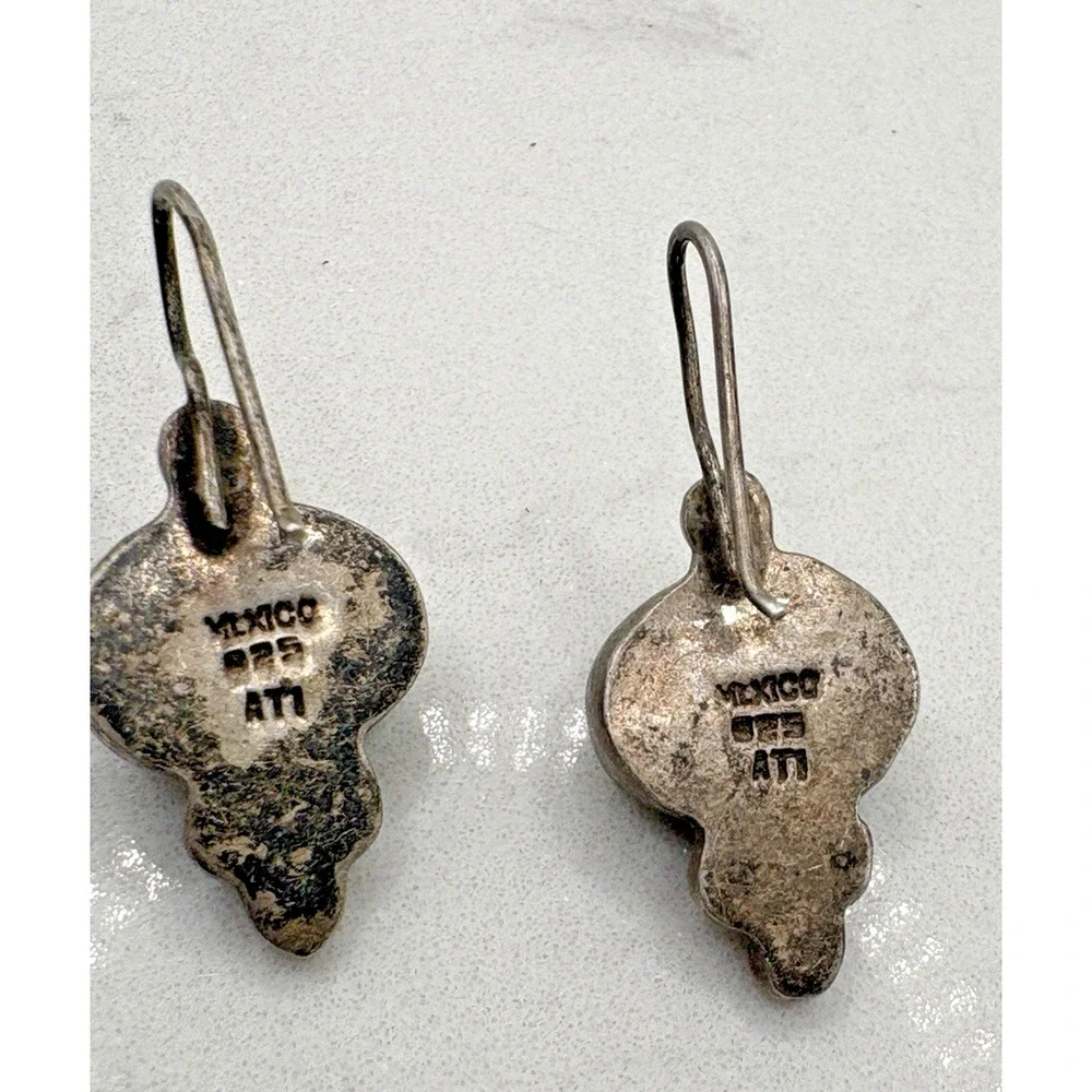 Vintage Mexico Sterling Silver Modernist Dangle Hook Earrings Signed ATI 9.32g